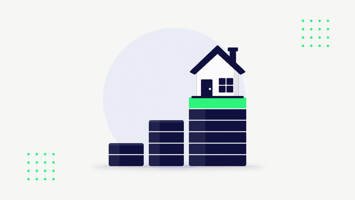 Illustration of a house on top of rising stacks of blocks representing borrowing more than 4.5 times salary