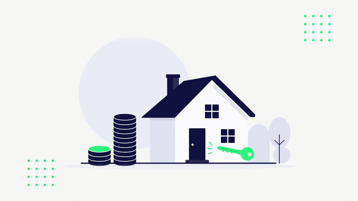 Illustration of a new-build house with a front door key representing the Your First Home scheme for first-time buyers